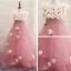 Chic / Beautiful Church Wedding Party Dresses 2017 Flower Girl Dresses Blushing Pink A-Line / Princess Court Train Scoop Neck Sleeveless Flower Appliques Artificial Flowers