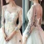 Schöne Kirche Brautkleider 2017 Rückenfreies Spitze Applikationen Blumen Pailletten Ivory / Creme Ballkleid Königliche Schleppe