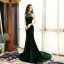 Elegant Dark Green See-through Suede Evening Dresses  2018 Trumpet / Mermaid Scoop Neck Strapless Sleeveless Beading Court Train Ruffle Formal Dresses