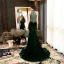 Elegant Dark Green See-through Suede Evening Dresses  2018 Trumpet / Mermaid Scoop Neck Strapless Sleeveless Beading Court Train Ruffle Formal Dresses