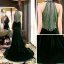 Elegant Dark Green See-through Suede Evening Dresses  2018 Trumpet / Mermaid Scoop Neck Strapless Sleeveless Beading Court Train Ruffle Formal Dresses