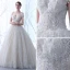 Elegant Champagne Wedding Dresses 2018 Ball Gown Off-The-Shoulder Short Sleeve Backless Appliques Lace Ruffle Chapel Train