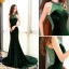Elegant Dark Green See-through Suede Evening Dresses  2018 Trumpet / Mermaid Scoop Neck Strapless Sleeveless Beading Court Train Ruffle Formal Dresses