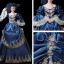 Vintage / Retro Medieval Navy Blue Ball Gown Prom Dresses 2021 V-Neck Long Sleeve Floor-Length / Long 3D Lace Handmade  Embroidered Appliques Backless Flower Cosplay Prom Formal Dresses