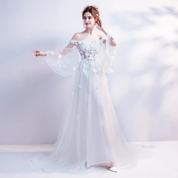 Chic / Beautiful White 2017 Evening Dresses A-Line / Princess Tulle Lace Appliques Backless Beading Strapless Evening Party Formal Dresses