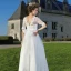 Chic / Beautiful Affordable White Plus Size Wedding Dresses A-Line / Princess Lace 1/2 Sleeves V-Neck Appliques Backless Embroidered Wedding 2020