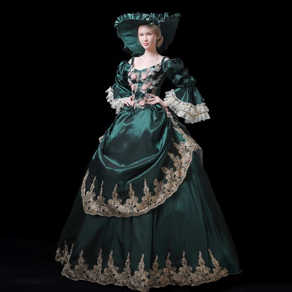 Vintage / Retro Medieval Navy Blue Ball Gown Prom Dresses 2021 V-Neck Long Sleeve Floor-Length / Long 3D Lace Handmade Embroidered Appliques Backless Flower Cosplay Prom Formal Dresses