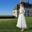 Chic / Beautiful Affordable White Plus Size Wedding Dresses A-Line / Princess Lace 1/2 Sleeves V-Neck Appliques Backless Embroidered Wedding 2020