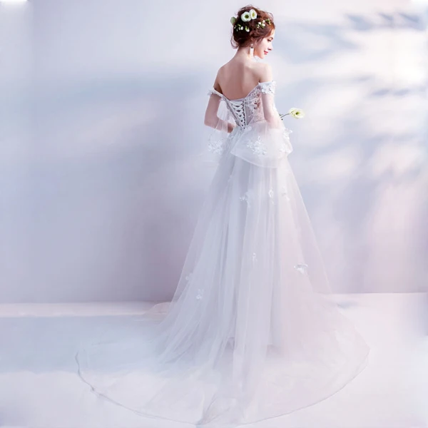 Chic / Beautiful White 2017 Evening Dresses A-Line / Princess Tulle Lace Appliques Backless Beading Strapless Evening Party Formal Dresses