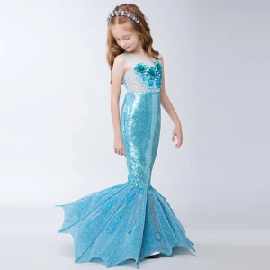 Amazing Unique Hall Wedding Party Dresses 2017 Flower Girl Dresses Pool Blue Sequins Trumpet Mermaid Glitter Floor Length Long Sash Scoop Neck Sleeveless Backless Flower Appliques Pearl