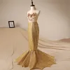 Amazing / Unique Hall Wedding Party Dresses 2017 Flower Girl Dresses Pool Blue Sequins Trumpet / Mermaid Glitter Floor-Length / Long Sash Scoop Neck Sleeveless Backless Flower Appliques Pearl