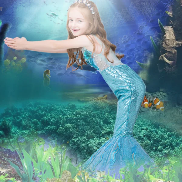 Amazing / Unique Hall Wedding Party Dresses 2017 Flower Girl Dresses Pool Blue Sequins Trumpet / Mermaid Glitter Floor-Length / Long Sash Scoop Neck Sleeveless Backless Flower Appliques Pearl
