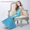 Amazing / Unique Hall Wedding Party Dresses 2017 Flower Girl Dresses Pool Blue Sequins Trumpet / Mermaid Glitter Floor-Length / Long Sash Scoop Neck Sleeveless Backless Flower Appliques Pearl