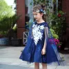 Chic / Beautiful Church Wedding Party Dresses 2017 Flower Girl Dresses Royal Blue Ball Gown Knee-Length Scoop Neck Sleeveless Pearl Lace Appliques