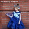 Chic / Beautiful Church Wedding Party Dresses 2017 Flower Girl Dresses Royal Blue Ball Gown Knee-Length Scoop Neck Sleeveless Pearl Lace Appliques