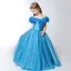 Chic / Beautiful Church Wedding Party Dresses 2017 Flower Girl Dresses Pool Blue Ball Gown Floor-Length / Long V-Neck Short Sleeve Backless Flower Appliques