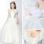 Chic / Beautiful Church Wedding Party Dresses 2017 Flower Girl Dresses Pool Blue Ball Gown Floor-Length / Long V-Neck Short Sleeve Backless Flower Appliques
