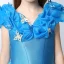 Chic / Beautiful Church Wedding Party Dresses 2017 Flower Girl Dresses Pool Blue Ball Gown Floor-Length / Long V-Neck Short Sleeve Backless Flower Appliques
