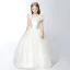 Chic / Beautiful Church Wedding Party Dresses 2017 Flower Girl Dresses Pool Blue Ball Gown Floor-Length / Long V-Neck Short Sleeve Backless Flower Appliques