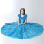 Chic / Beautiful Church Wedding Party Dresses 2017 Flower Girl Dresses Pool Blue Ball Gown Floor-Length / Long V-Neck Short Sleeve Backless Flower Appliques