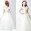Chic / Beautiful Church Wedding Party Dresses 2017 Flower Girl Dresses Pool Blue Ball Gown Floor-Length / Long V-Neck Short Sleeve Backless Flower Appliques