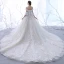 Schöne Champagner Durchsichtige Brautkleider 2018 Ballkleid Off Shoulder 3/4 Ärmel Rückenfreies Applikationen Mit Spitze Perlenstickerei Rüschen Kathedrale Schleppe