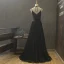 Modern / Fashion Black Summer Evening Dresses  2018 A-Line / Princess Spaghetti Straps Sleeveless Sash Beading Floor-Length / Long Ruffle Backless Formal Dresses
