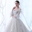 Schöne Champagner Durchsichtige Brautkleider 2018 Ballkleid Off Shoulder 3/4 Ärmel Rückenfreies Applikationen Mit Spitze Perlenstickerei Rüschen Kathedrale Schleppe