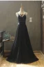 Modern / Fashion Black Summer Evening Dresses  2018 A-Line / Princess Spaghetti Straps Sleeveless Sash Beading Floor-Length / Long Ruffle Backless Formal Dresses