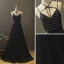 Modern / Fashion Black Summer Evening Dresses  2018 A-Line / Princess Spaghetti Straps Sleeveless Sash Beading Floor-Length / Long Ruffle Backless Formal Dresses