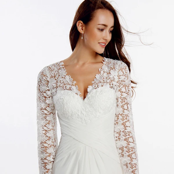Sexy Bohemia White Wedding Dresses 2020 Long Sleeve Trumpet / Mermaid V-Neck Embroidered Sweep Train Wedding