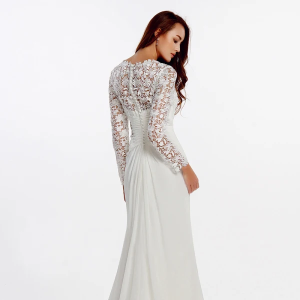 Sexy Bohemia White Wedding Dresses 2020 Long Sleeve Trumpet / Mermaid V-Neck Embroidered Sweep Train Wedding