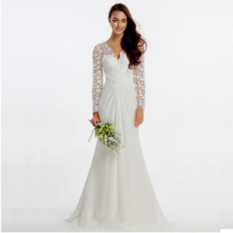 Sexy Bohemia White Wedding Dresses 2020 Long Sleeve Trumpet Mermaid V Neck Embroidered Sweep Train Wedding