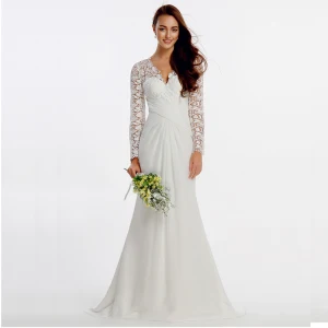Sexy Bohême Blanche Robe De Mariée 2020 Manches Longues Trompette Sirène V Cou Brodé Train De Balayage Mariage