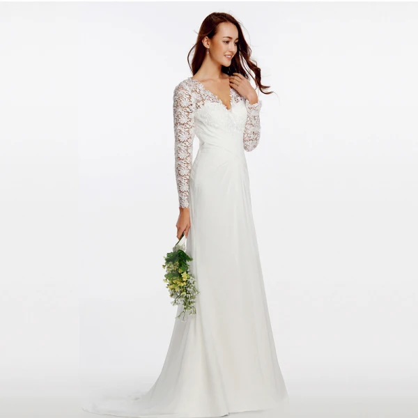 Sexy Bohemia White Wedding Dresses 2020 Long Sleeve Trumpet / Mermaid V-Neck Embroidered Sweep Train Wedding