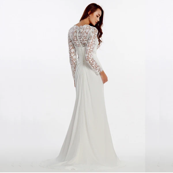 Sexy Bohemia White Wedding Dresses 2020 Long Sleeve Trumpet / Mermaid V-Neck Embroidered Sweep Train Wedding