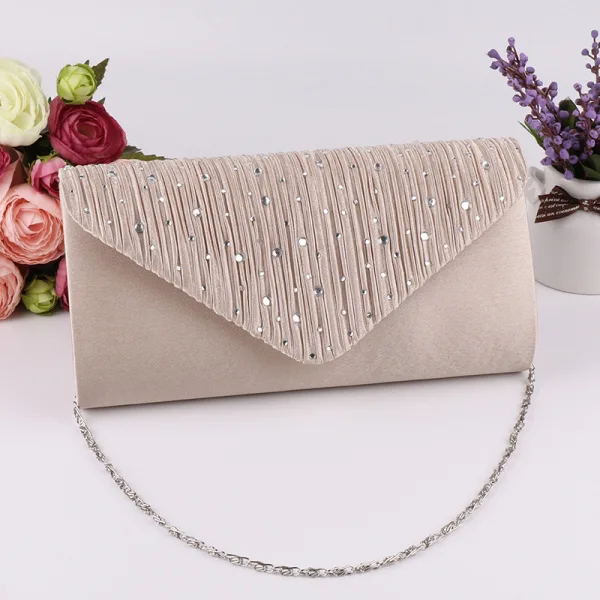 Aprikos Fine Suede Rhinestone Fest Clutch Veske 2023