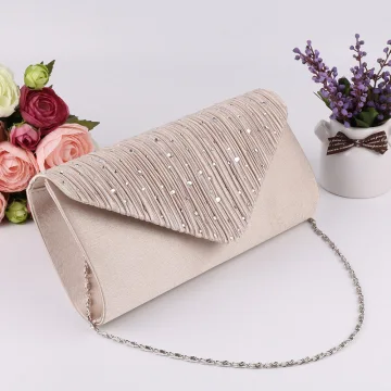 Aprikos Beige Snygga Fina Mocka Rhinestone Fest Kuvertväska 2023