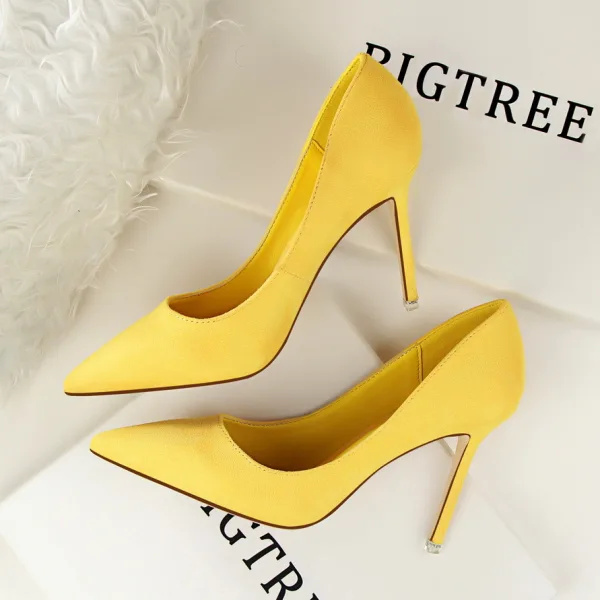Modest / Simple Grey OL Office Suede Pumps High Heels 2022 9 cm Stiletto Heels Pointed Toe Pumps