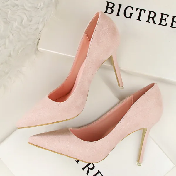 Modest / Simple Grey OL Office Suede Pumps High Heels 2022 9 cm Stiletto Heels Pointed Toe Pumps