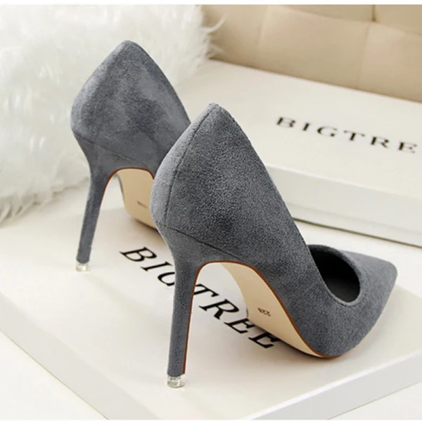 Modest / Simple Grey OL Office Suede Pumps High Heels 2022 9 cm Stiletto Heels Pointed Toe Pumps