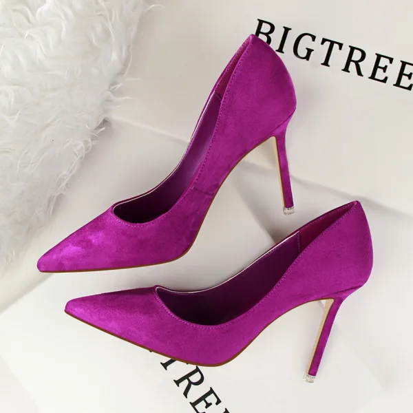 Modest / Simple Grey OL Office Suede Pumps High Heels 2022 9 cm Stiletto Heels Pointed Toe Pumps