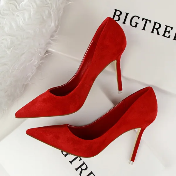 Modest / Simple Grey OL Office Suede Pumps High Heels 2022 9 cm Stiletto Heels Pointed Toe Pumps