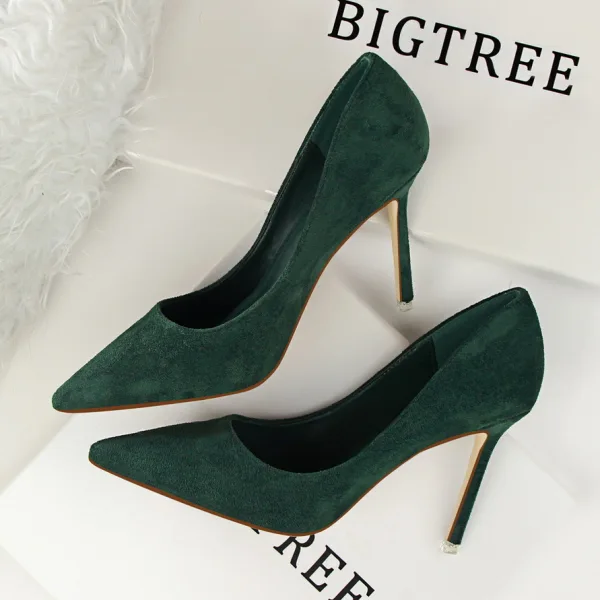 Modest / Simple Grey OL Office Suede Pumps High Heels 2022 9 cm Stiletto Heels Pointed Toe Pumps