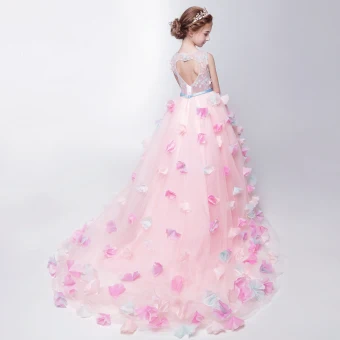 Chic Belle Église Robe Pour Mariage 2017 Robe Ceremonie Fille Rougissant Rose Asymétrique Robe Boule Encolure Dégagée Dos Nu Forme De Coeur Sans Manches Ceinture Fleur Papillon Appliques