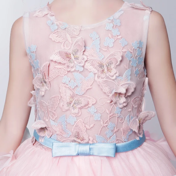 Chic / Beautiful Church Wedding Party Dresses 2017 Flower Girl Dresses Blushing Pink Asymmetrical Ball Gown Scoop Neck Backless Heart-shaped Sleeveless Sash Flower Butterfly Appliques