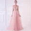 Élégant Perle Rose Transparentes Robe De Bal 2018 Princesse De l'épaule Manches Longues Appliques En Dentelle Perle Train De Balayage Volants Dos Nu Robe De Ceremonie
