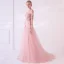 Élégant Perle Rose Transparentes Robe De Bal 2018 Princesse De l'épaule Manches Longues Appliques En Dentelle Perle Train De Balayage Volants Dos Nu Robe De Ceremonie