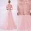 Élégant Perle Rose Transparentes Robe De Bal 2018 Princesse De l'épaule Manches Longues Appliques En Dentelle Perle Train De Balayage Volants Dos Nu Robe De Ceremonie