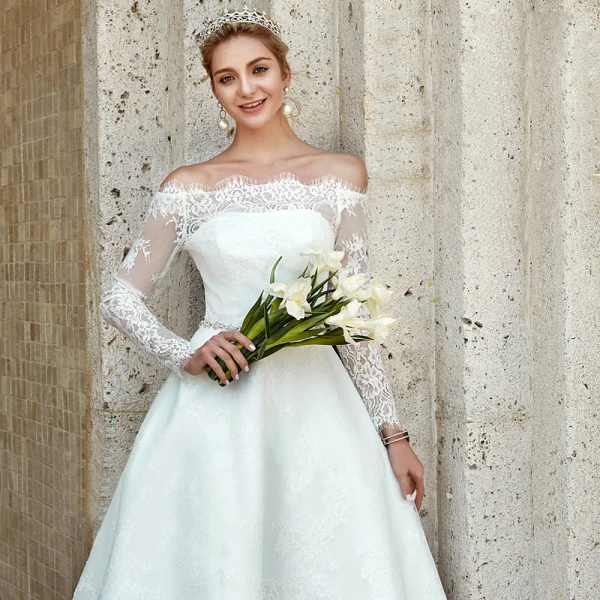 Modern / Fashion White Wedding Dresses 2020 A-Line / Princess Off-The-Shoulder Asymmetrical Embroidered Long Sleeve Wedding Modern / Fashion White Wedding Dresses 2020 A-Line / Princess Off-The-Shoulder Asymmetrical Embroidered Long Sleeve Wedding